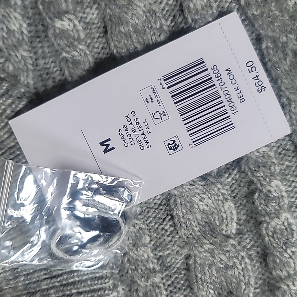 NWT Chaps Women Mock Neck Cable Colorblock Gray/Black Cozy Sweater M - Picture 4 of 7